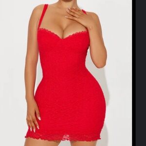 Red lace mini dress